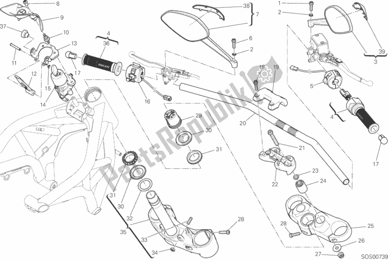 Toutes les pièces pour le Guidon Et Commandes du Ducati Monster 821 Dark Thailand 2015